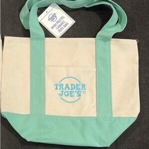 NWT Trader Joes mint green & Cream Tote Bag